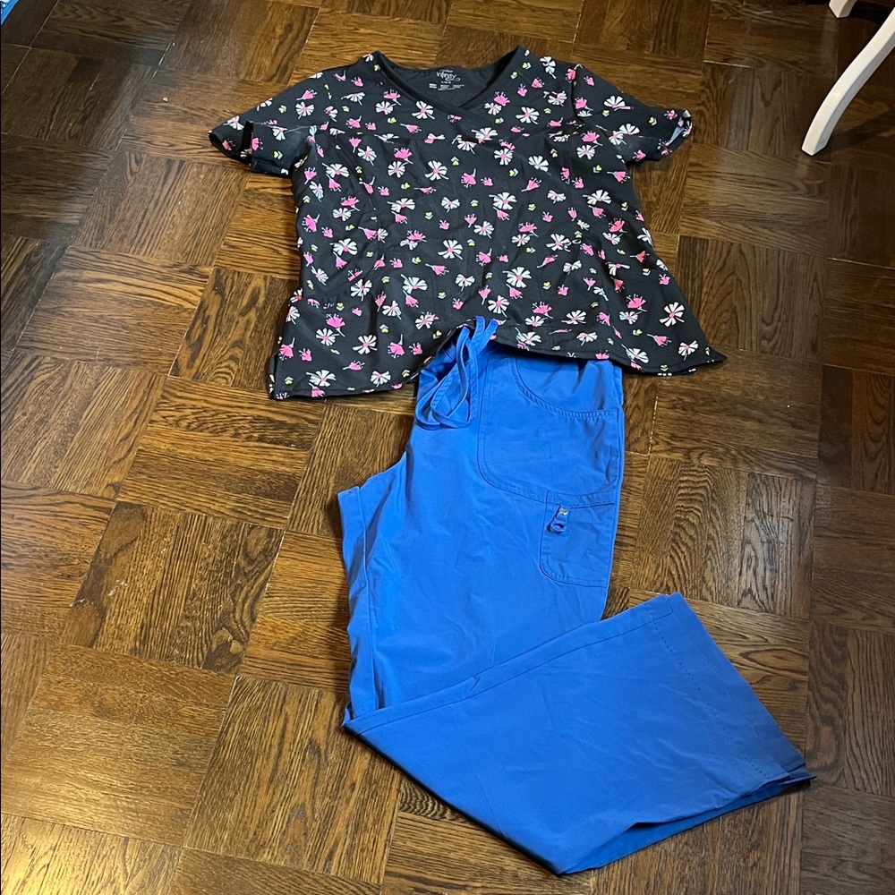 Cherokee Infinity Black Scrub top and Lynx Blue Scrub Pants